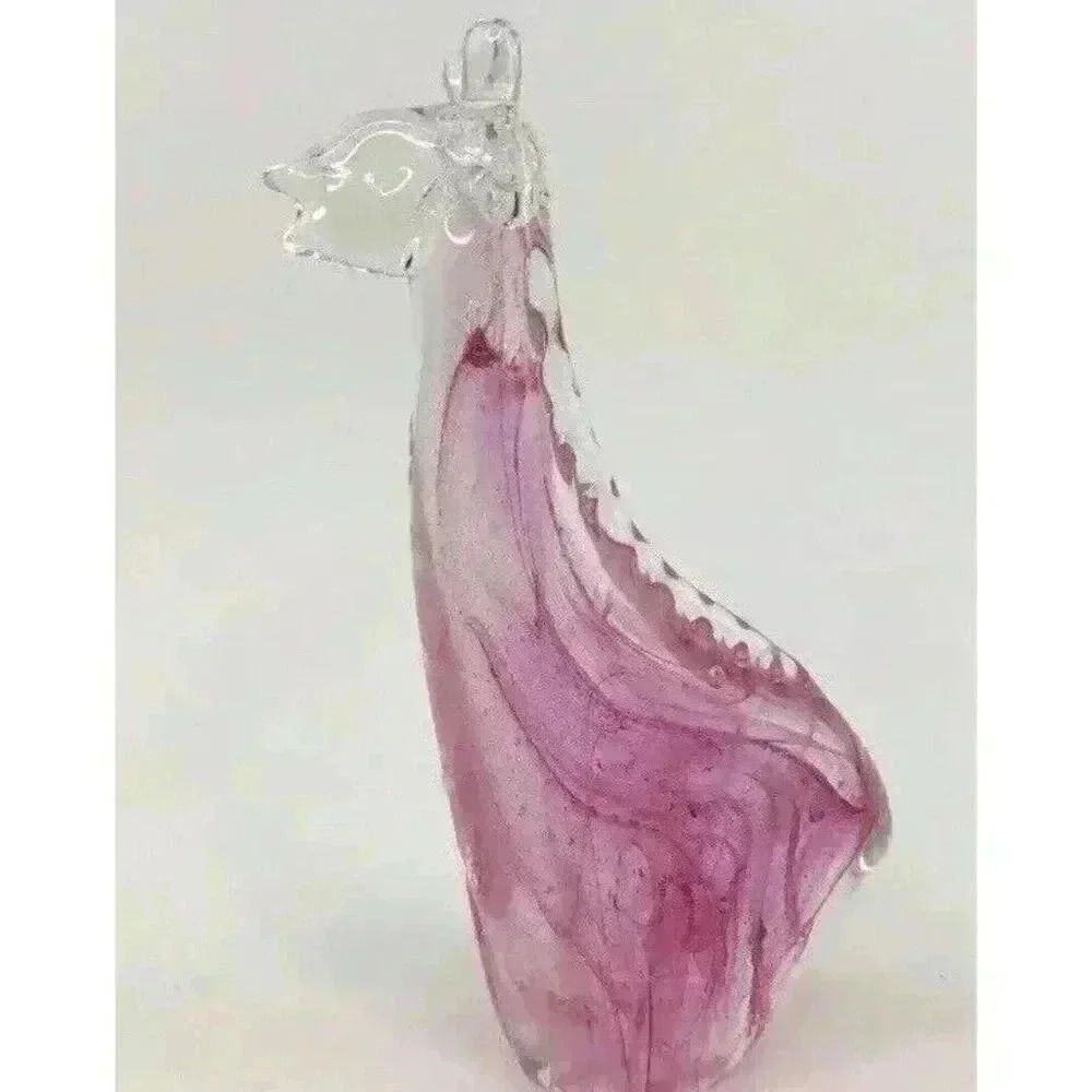 Giraffe Art Glass Paperweight 6" Pink Swirl Figurine Safari Baby Standing - Picture 2 of 8